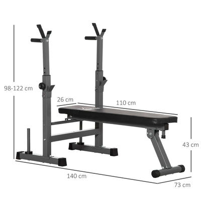 HOMCOM Adjustable Weight Bench, Foldable Bench Press with Barbell Rack and Dip Station for Home Gym, Strength Training Multiuse Workout Bench, Grey 