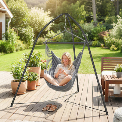 Outsunny Hammock Stand for Hanging Chair Adjustable Height Tripod Hammock Chair Stand Only with Chain, 150 kg Capacity, Black 