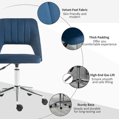 Vinsetto Armless Velvet-Feel Office Chair - Dark Blue 