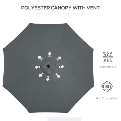 Outsunny 3(m) Tilting Parasol Garden Umbrellas, Outdoor Sun Shade with 8 Ribs, Tilt and Crank Handle for Balcony, Bench, Garden, Dark Grey 