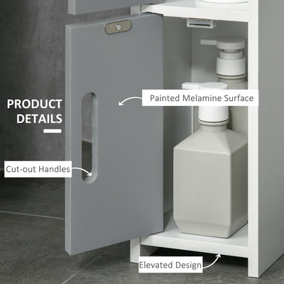 kleankin Modern Bathroom Storage Cabinet, Freestanding Tall Bathroom Cabinet with Open Shelves and 3 Cupboards with Door, for Bedroom Hallway, Grey 