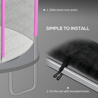 SPORTNOW 8ft Trampoline Net Replacement with 6 Plastic Pole Covers, Weather-Resistant Trampoline Netting Replacement with Zipped Entrance, Poles Not Included, Pink 