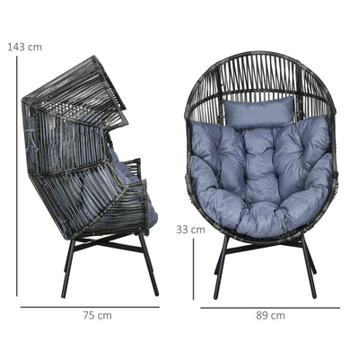 Outsunny String Rattan Egg Chair, with Padded Seat Cushion - Grey/Black 