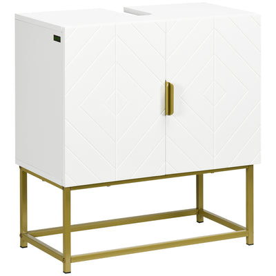 kleankin Bathroom Mirror Cabinet Under Sink Storage Cabinet Basin Cupboard with 2 Doors and Gold Steel Legs 