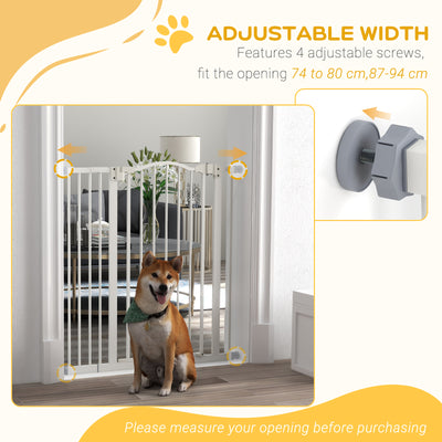 PawHut Pressure Fit Dog Stair Gate No Drilling Safety Gate Auto Close for Doorways, Hallways, 74-94cm Adjustable, 94cm Tall, White 