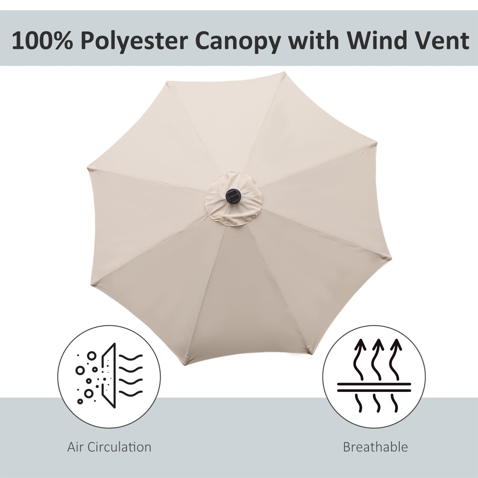 Outsunny 2.7m Patio Garden Umbrella Outdoor Parasol with Tilt Crank and 24 LEDs Lights (Cream) 
