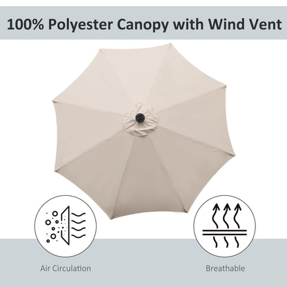 Outsunny 2.7m Patio Garden Umbrella Outdoor Parasol with Tilt Crank and 24 LEDs Lights (Cream) 
