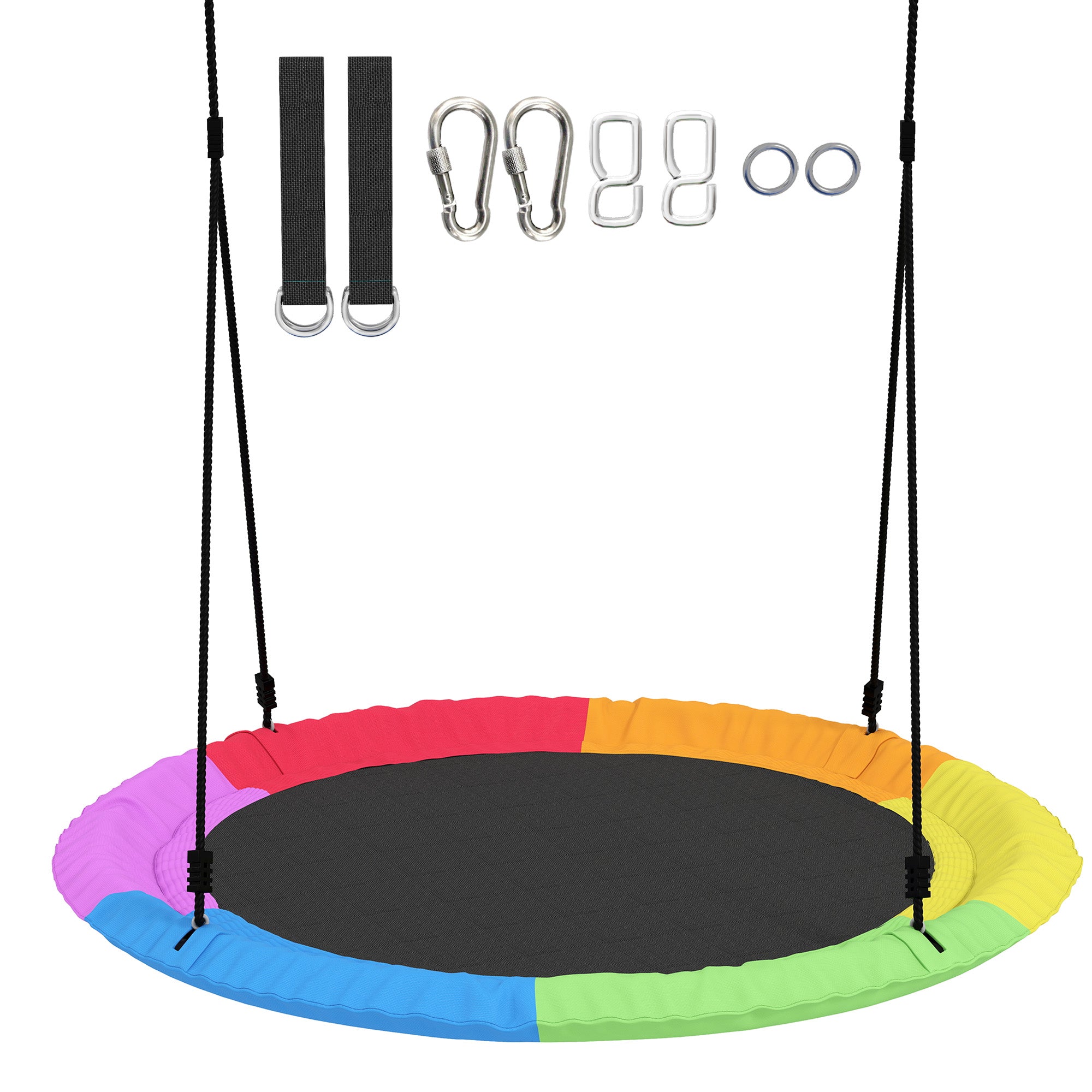 AIYAPLAY Tree Swing Seat, 120cm Kids Saucer Swing with Adjustable Ropes and Tree Straps, 300kg Capacity, Multicolour 