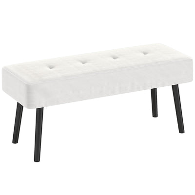HOMCOM End of Bed Bench, Corduroy Bedroom Bench with Thick Padding and Steel Legs, Tufted Window Seat for Entryway, Living Room, Cream White 