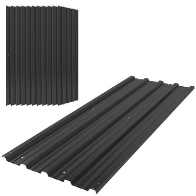 Outsunny Set of 12 Corrugated Steel Roof Sheet Panels - Black 