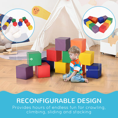 HOMCOM 12 Piece Soft Play Foam Blocks Toy Building Stacking Compliant Learning Toys for Toddler Baby Kids Preschool 
