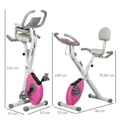 HOMCOM Folding Exercise Bike, with Adjustable Magnetic Resistance, Seat Height - White and Pink 