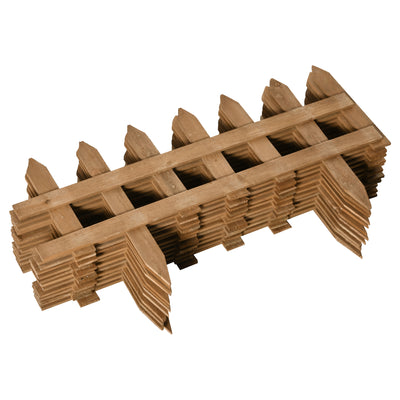 Outsunny Pack of 24 Wooden Border Fences, Garden Fixed Picket Fence for Lawn Edging, Flowerbed, 60L x 1D x 34H cm, Brown 