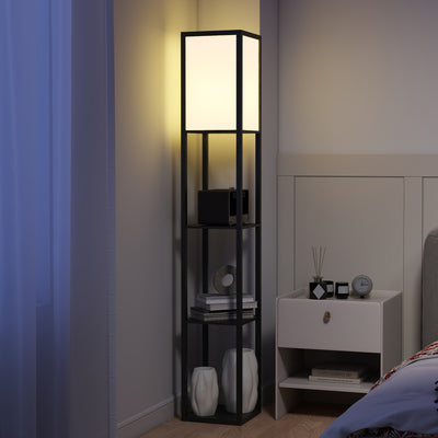 HOMCOM Floor Lamp with Shelves, 3 Layer Column Modern Standing Lamp for Living Room, Bedroom, Office, Bulb not Included, Black 