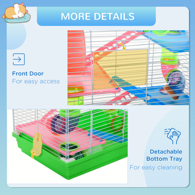 PawHut 5 Tier Hamster Cage Carrier Habitat w/ Exercise Wheels, Tunnel, Green 
