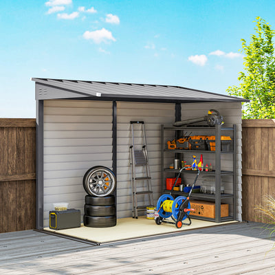 Outsunny 5 x 9ft Galvanised Metal Garden Shed with Foundation Kit, Outdoor Lean-to Shed, Tool Storage House with Lockable Doors, Gloves and 2 Air Vents for Patio, Garden, Grey 