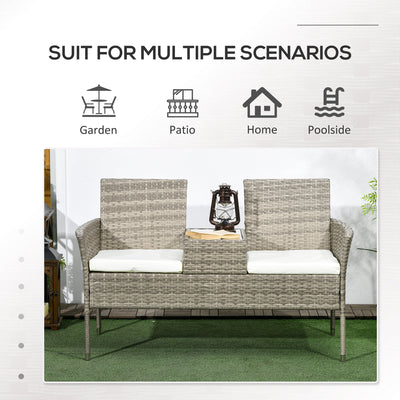 Outsunny Two-Seat Rattan Chair, with Middle Table - Grey 