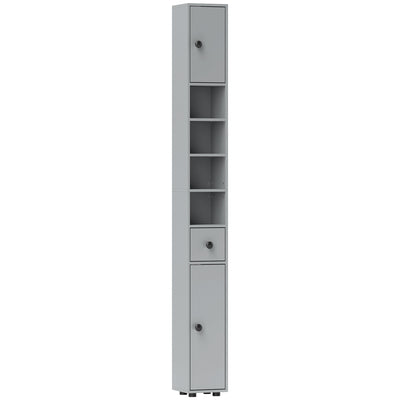 kleankin 180cm Slim Bathroom Cabinet, with Drawer, Shelves and Cupboards - Grey 