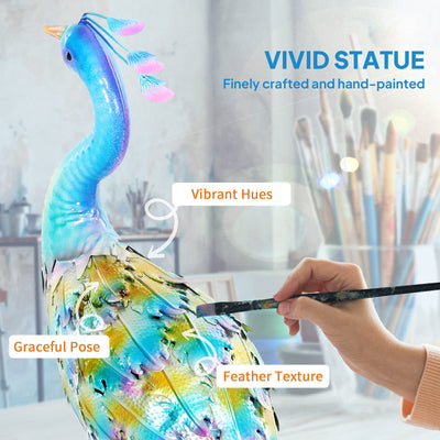 Outsunny Peacock Garden Statue, Standing Garden Ornament, Metal Garden Gift with Stakes for Patio Pond Landscape Decoration, Multi-Colour 