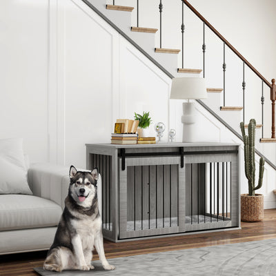 PawHut 118cm Dog Crate Furniture with Removable Cushion for Extra Large Dogs - Grey 