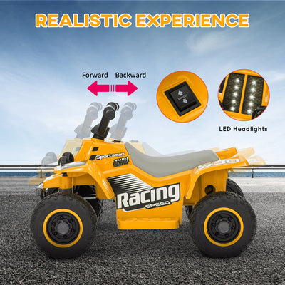 AIYAPLAY 6V Electric Quad Bike for Kids, Ride On ATV w/ Forward Backward, Headlights, for 18-36 Months, Yellow 