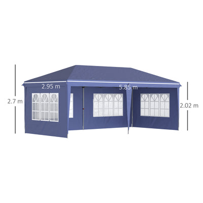 Outsunny 3 x 6m Pop Up Gazebo, Height Adjustable Marquee Party Tent with Sidewalls and Storage Bag, Blue 