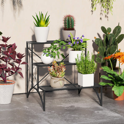 Outsunny Three-Tier Decorative Metal Plant Stand - Black 
