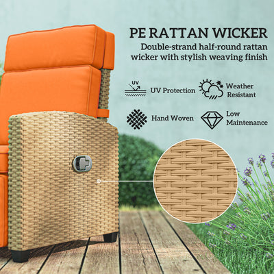 Outsunny 145° Reclining Rattan Armchair, with Footrest - Khaki/Orange 