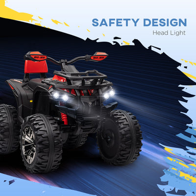 HOMCOM 12V Quad Bike ATV with LED Lights, Music, Backrest, Forward, Backward, Red 