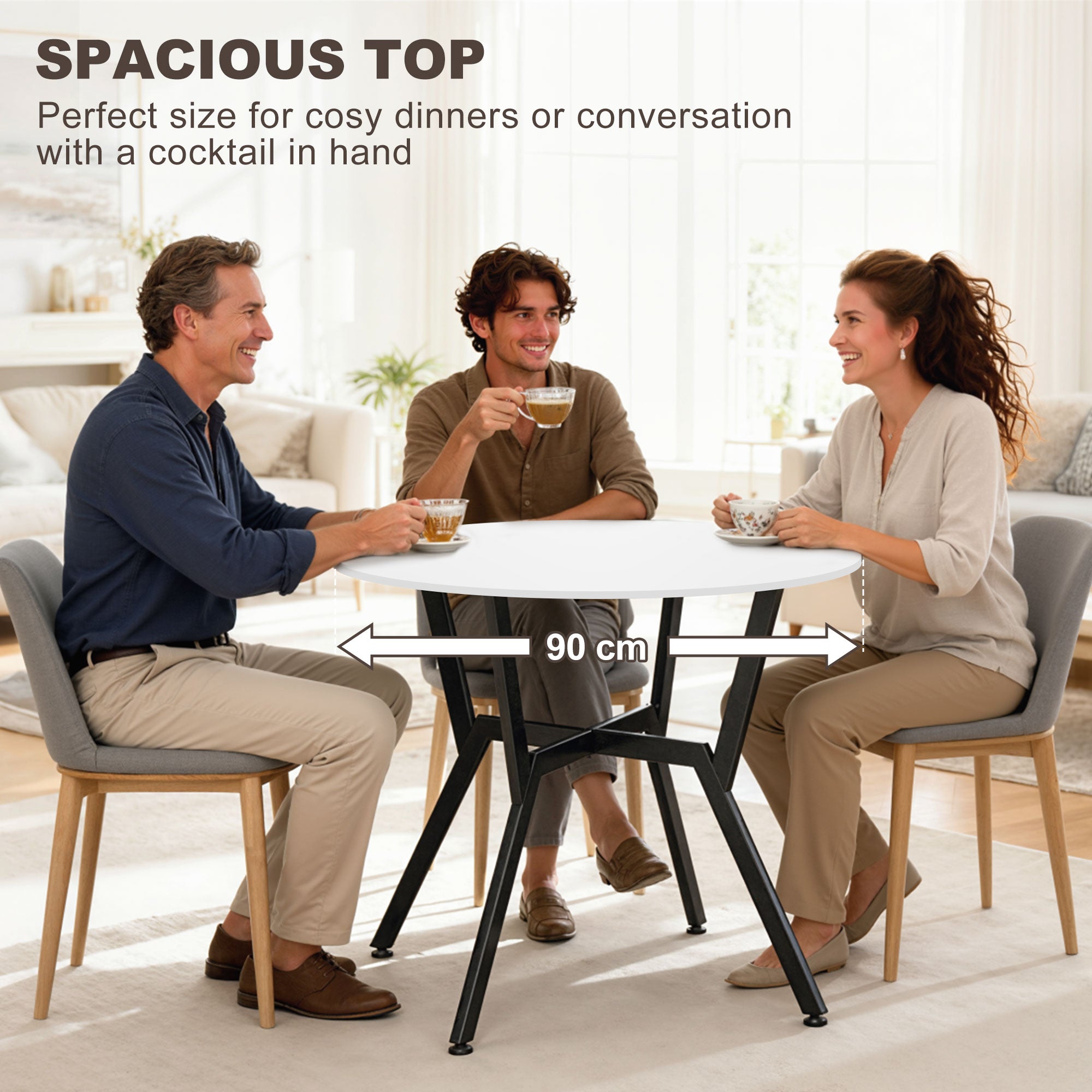 HOMCOM Dining Table, Round Kitchen Table with Black Legs for Living Room, Dining Room 90 x 76 cm, High Gloss White 