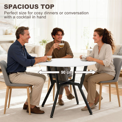 HOMCOM Dining Table, Round Kitchen Table with Black Legs for Living Room, Dining Room 90 x 76 cm, High Gloss White 