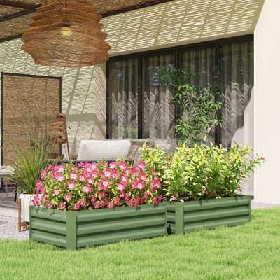 Outsunny Set of Two 60 x 100cm Galvanised Steel Planters, Green 