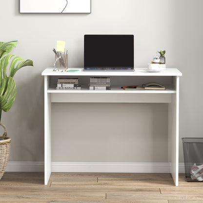 HOMCOM Modern Computer Desk, Home Office Table, Small Writing Desk with Storage Shelf, 90 x 50cm, White Wood Grain 