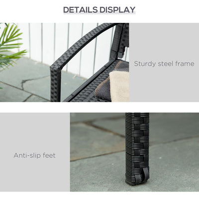 Outsunny 2 Seater Poly Rattan Garden Bench, All Weather Wicker Garden Loveseat, Outdoor Seating Bench with 240 Load Capacity, Backrest and Armrests for Patio, Terrace, Balcony, Black 
