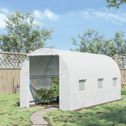 Outsunny 4.5 x 2 x 2 m Polytunnel Greenhouse, Walk-in Green House for Garden with Mesh Windows, Galvanised Steel Frame, White 