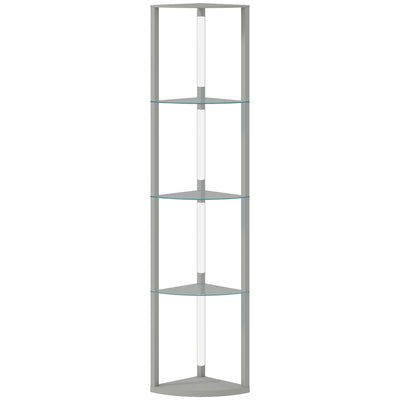 HOMCOM LED Floor Lamp with Shelves, Dimmable Standing Lamp with Foot Switch for Living Room, Bedroom, Grey
