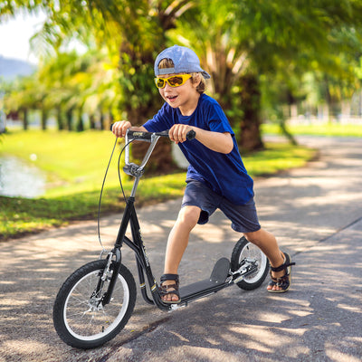 HOMCOM Kids Scooter, Teen Kick Scooter with Rubber Wheels, 16" Front Wheel, Height Adjustable Handlebar, Dual Brakes, Kick Stand, for 5+ Years, Black 