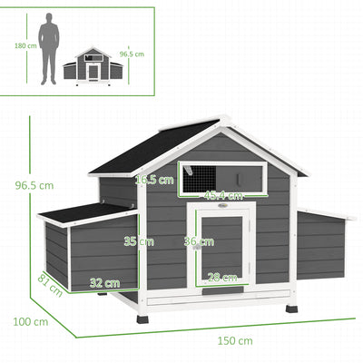 PawHut Chicken Coop, Wooden Outdoor Hen House with Nesting Box, Openable Waterproof Top, Pull-Out Tray, 150 x 100 x 97cm 
