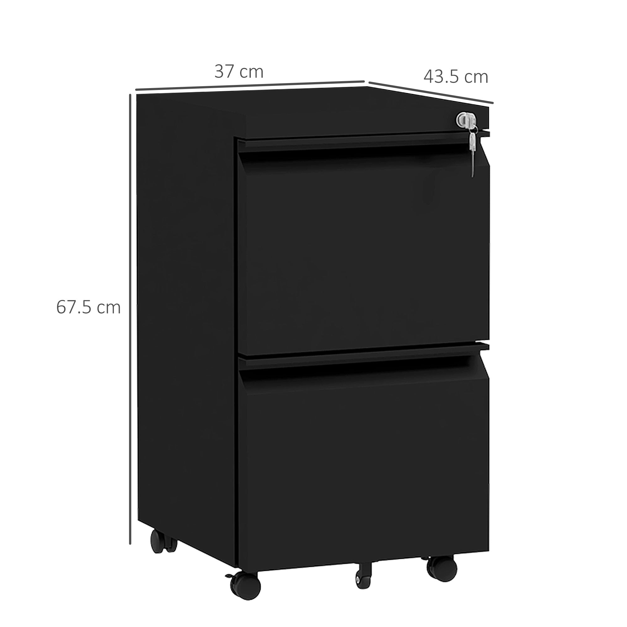 Vinsetto 2-Drawer Mobile Filing Cabinet, Steel Lockable File Cabinet for Letter, A4 and Legal Size, Pre-Assembled Body, Black 