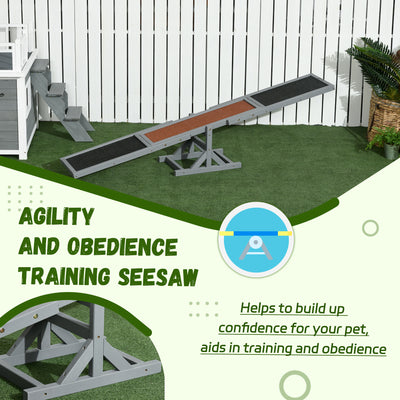 PawHut Wooden Pet Seesaw for Big Dogs, Dog Agility Equipment with Anti-Slip Surface - Grey 