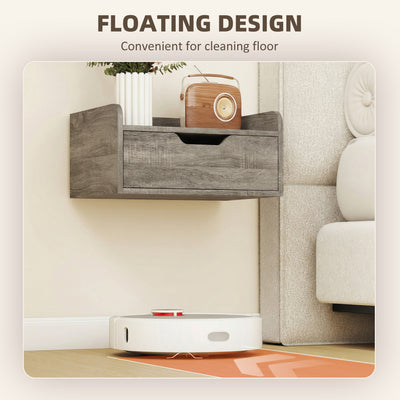 HOMCOM Floating Nightstands Set of 2, Wall Mounted Bedside Table with Drawer for Bedroom, Grey Wood Effect 