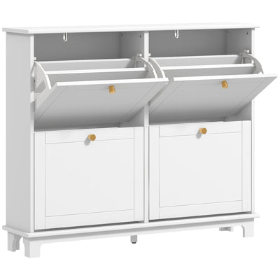 HOMCOM Narrow Shoe Storage Cabinet, Slim Shoe Cabinet with 4 Flip Drawers, Adjustable Shelves for 16 Pairs of Shoes, White 