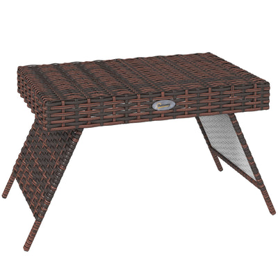 Outsunny Foldable Outdoor Side Table, Rattan Garden Coffee Table with Steel Frame, Space Saving Bistro Garden Furniture for Patio, Balcony, 60 x 41 x 41 cm, Brown 