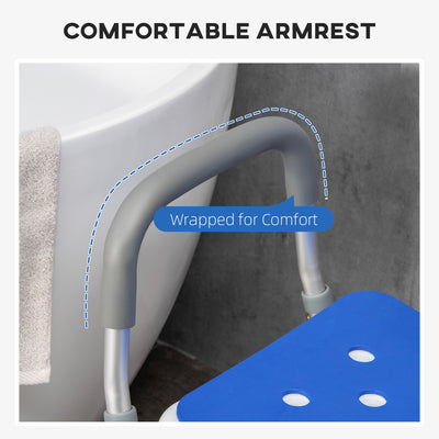 HOMCOM EVA Padded Shower Chair for the Elderly and Disabled, Height Adjustable Shower Stool with Back and Arms, 4 Suction Foot Pads, Blue 