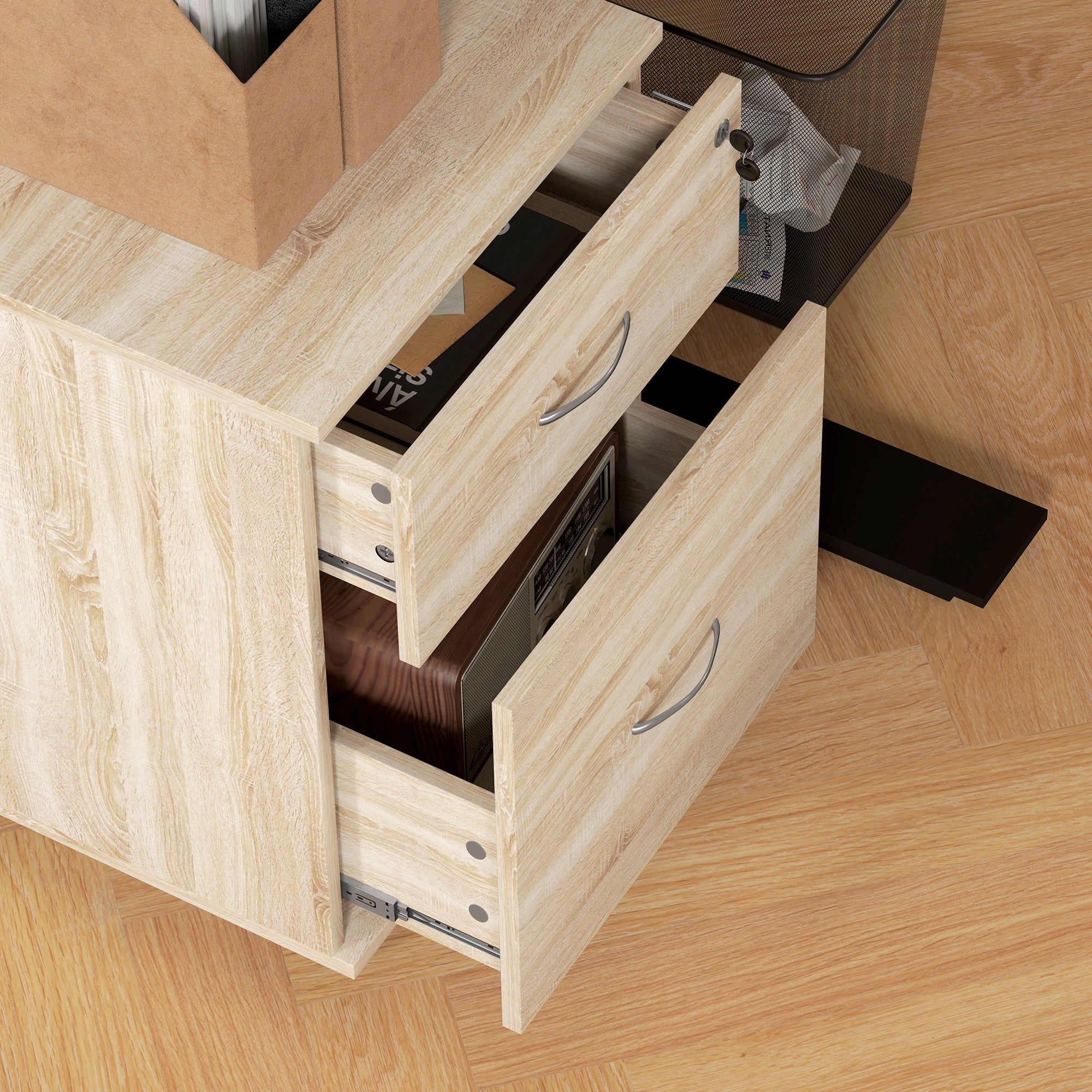 HOMCOM Two Drawer Lockable Filing Cabinet - Wood-Effect 