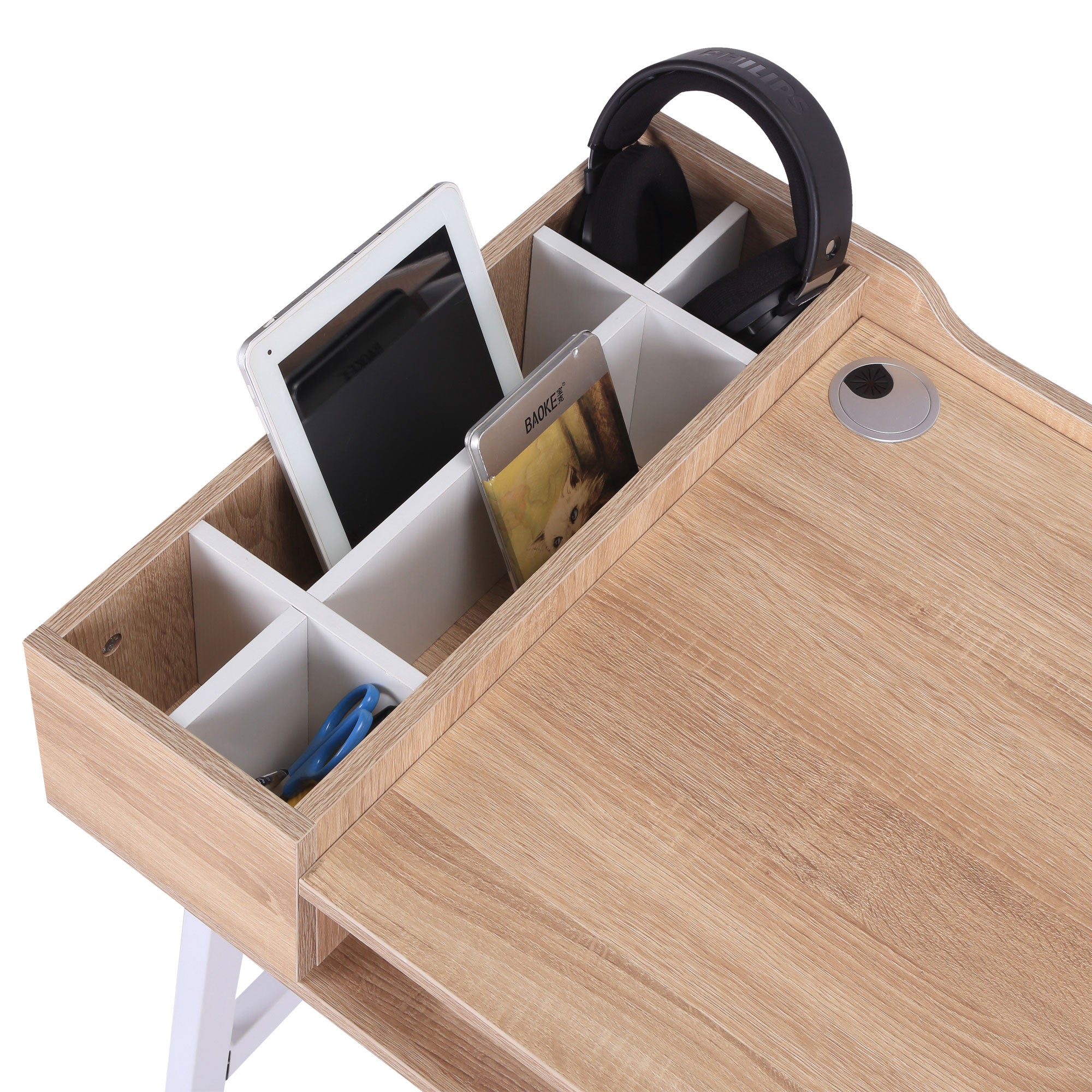 HOMCOM Computer Desk, Writing Desk, Study Workstation with Drawer, Storage Compartments, Cable Management, Laptop Table, Metal Frame, 100 x 55 x 81.5cm, Oak and White 