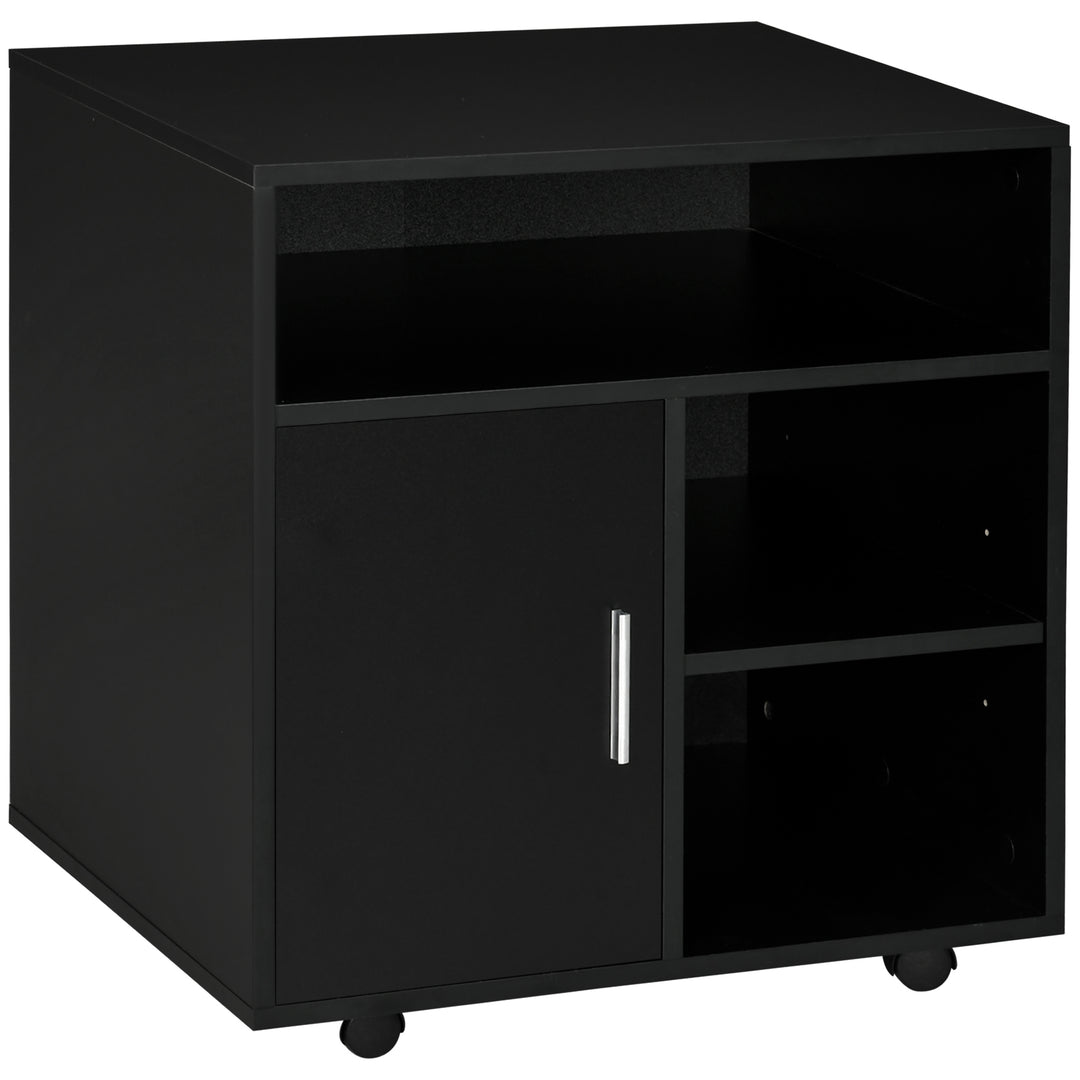 HOMCOM Multi-Storage Printer Stand Unit Office Desk Side Mobile Storage w/ Wheels Modern Style 60L x 50W x 65.5H cm - Black 