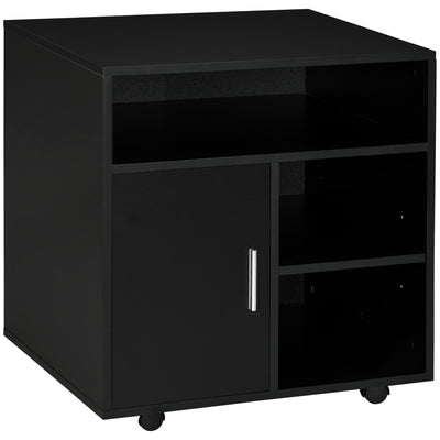 HOMCOM Multi-Storage Printer Stand Unit Office Desk Side Mobile Storage w/ Wheels Modern Style 60L x 50W x 65.5H cm - Black 