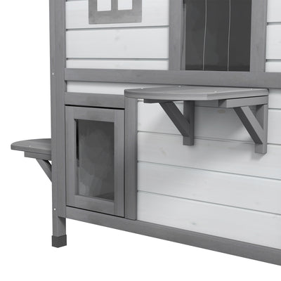 PawHut 2-Story Indoor or Outdoor Cat House W/ Escape Door, Cat Shelter, White 