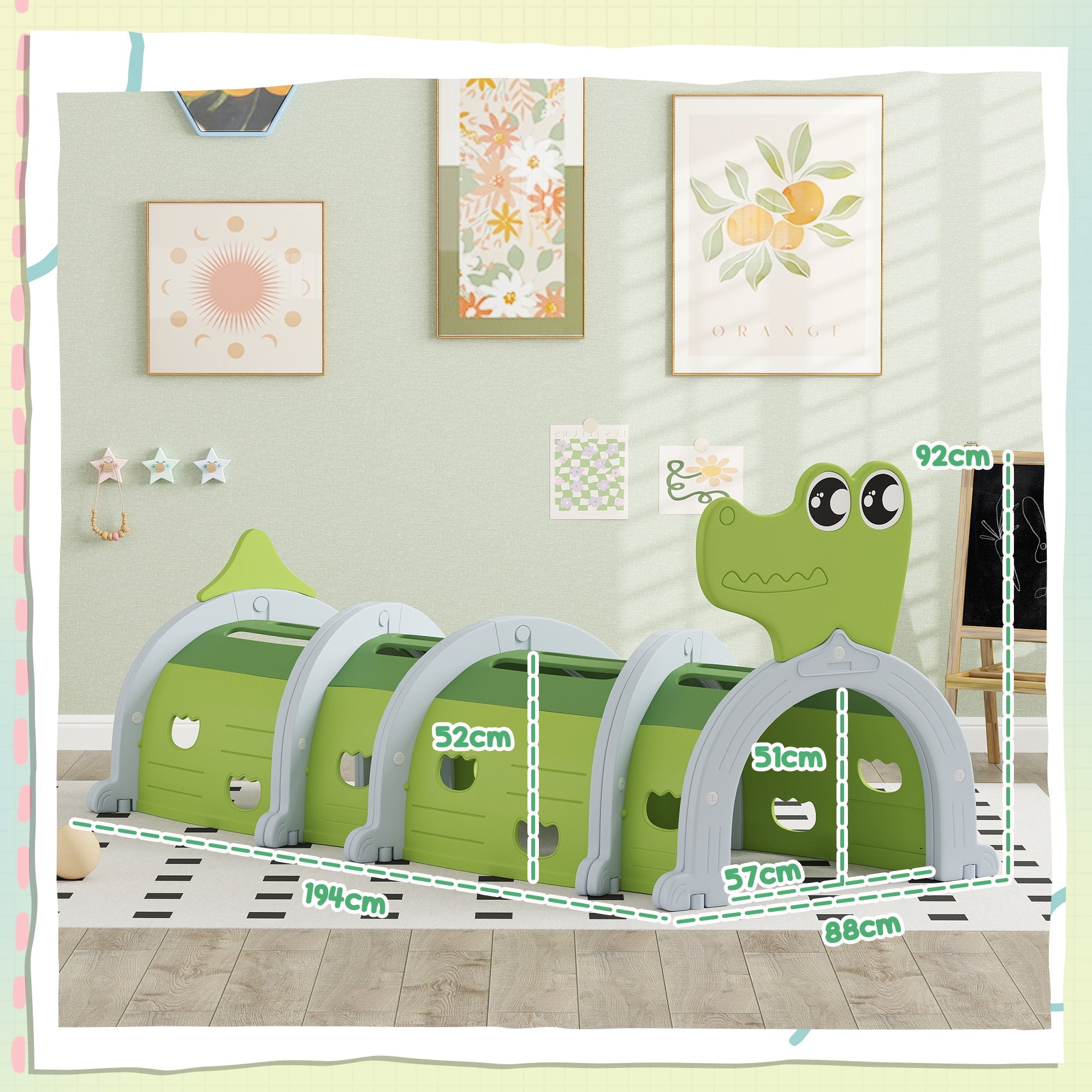 AIYAPLAY Crocodile Design Kids Play Tunnel for Ages 3-6 Crawl and Climb 